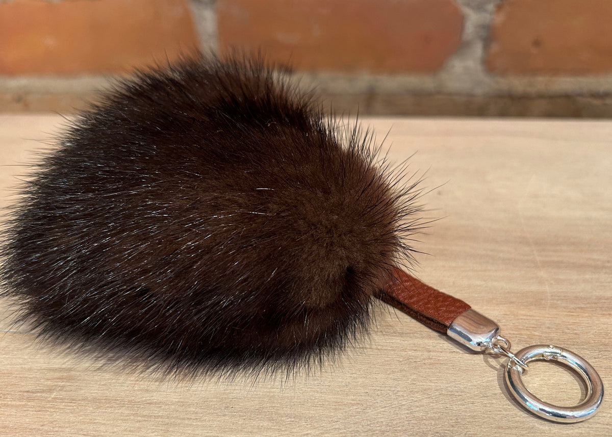 Brown Heart Mink Purse Pom