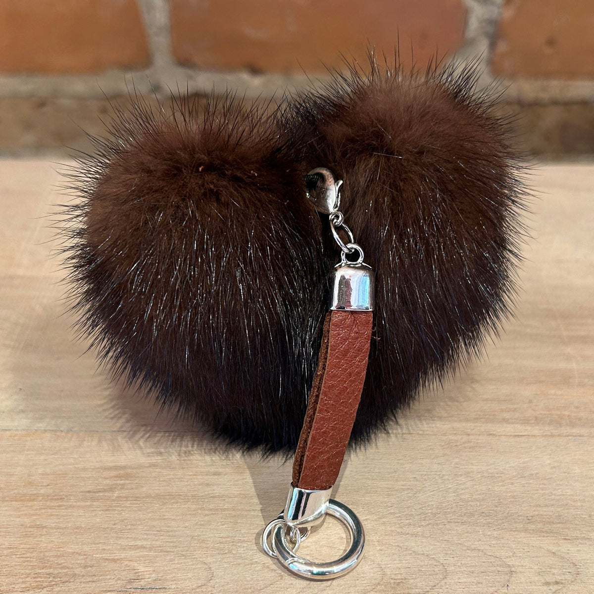 Brown Heart Mink Purse Pom