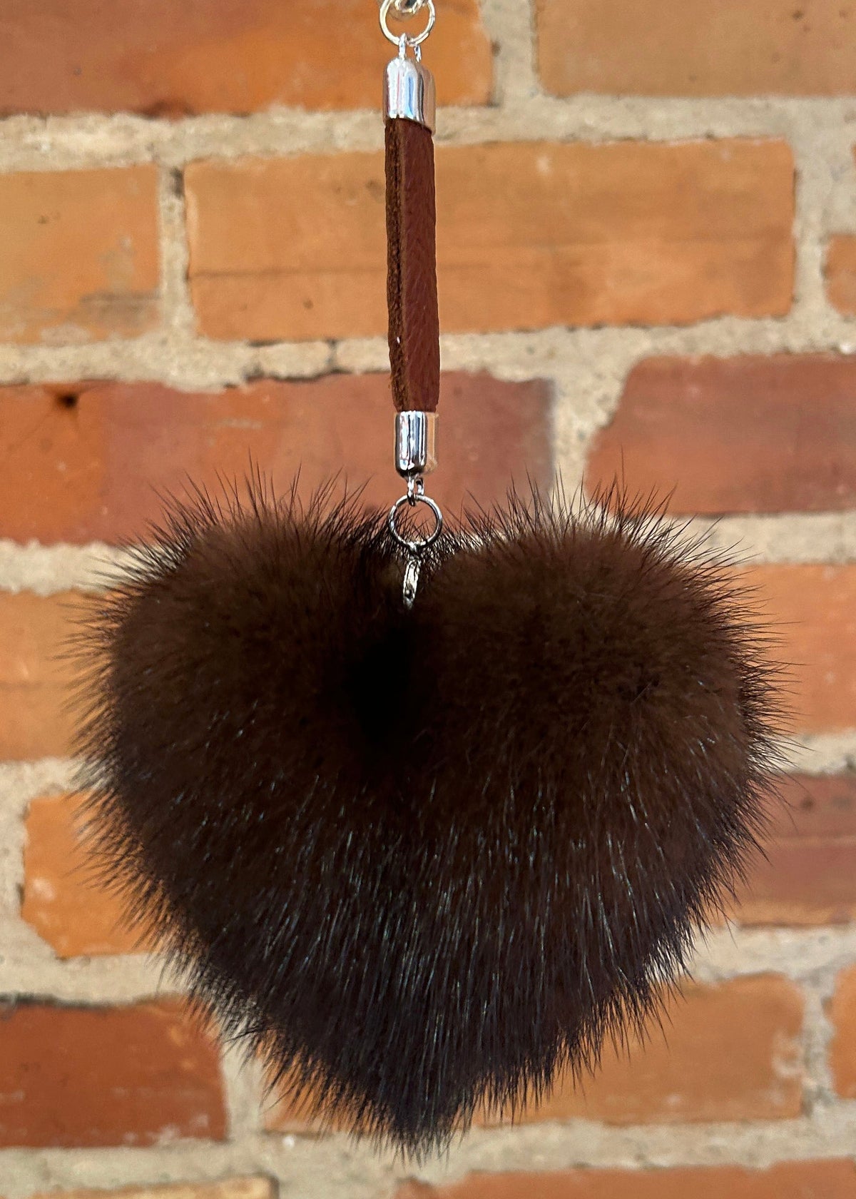 Brown Heart Mink Purse Pom