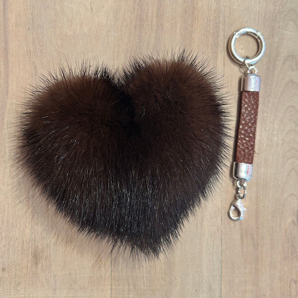 Brown Heart Mink Purse Pom