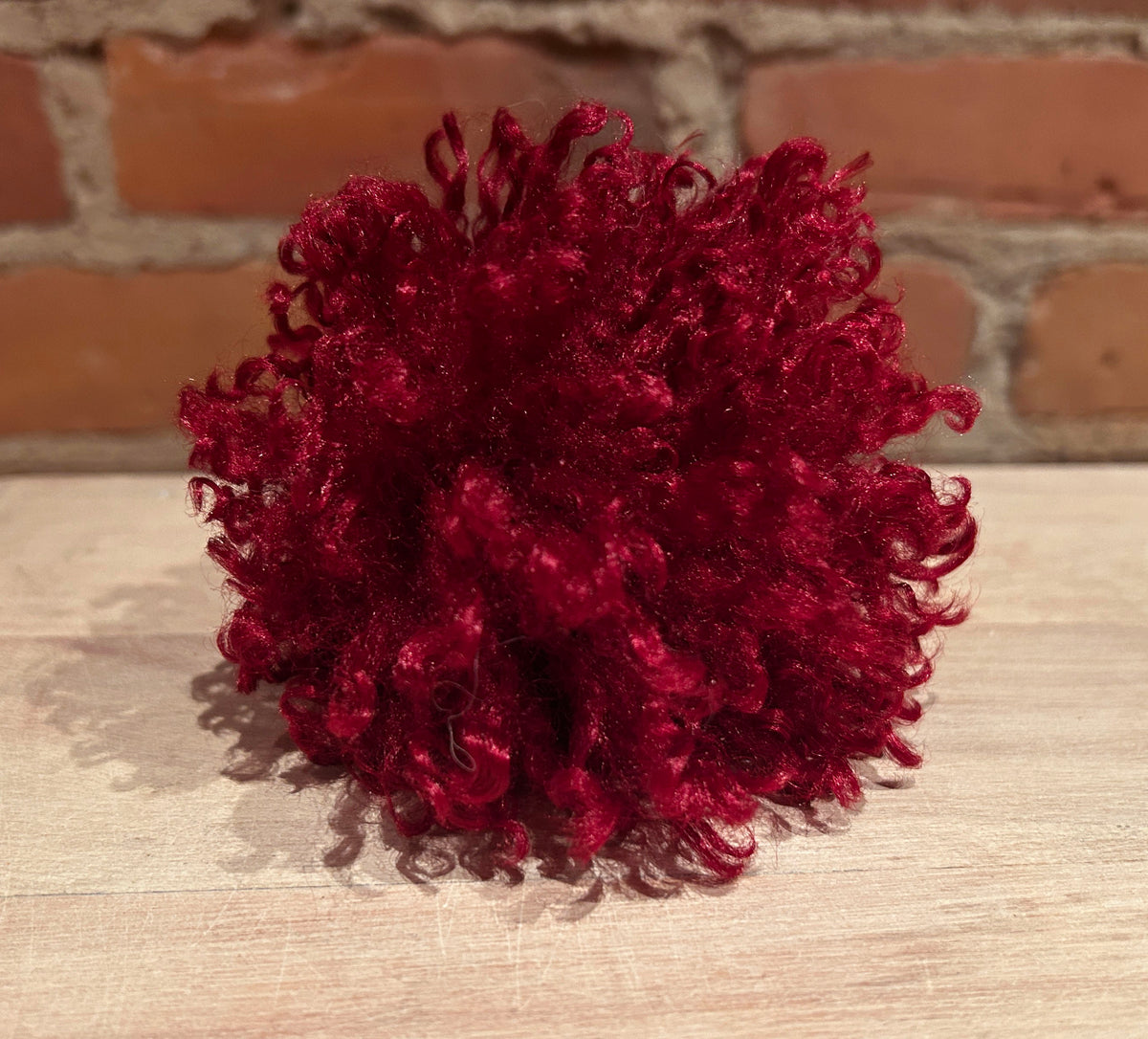 Red Curly Lamb Hat Pom, 4 Inch