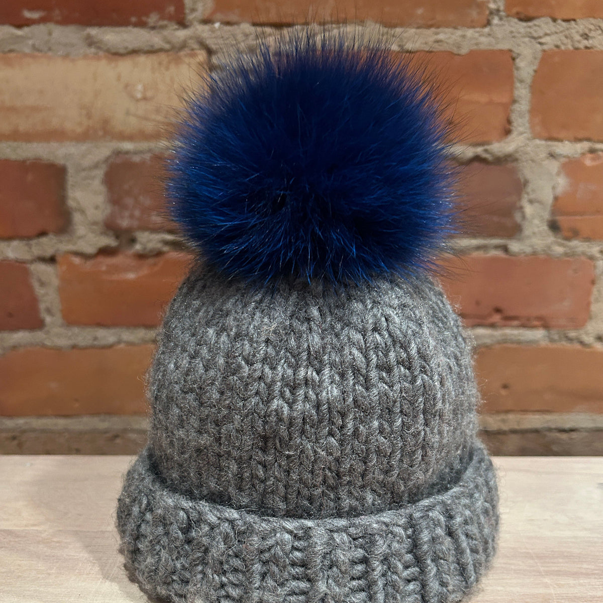 Cobalt Blue Fox Fur Pom, 4.5 Inch