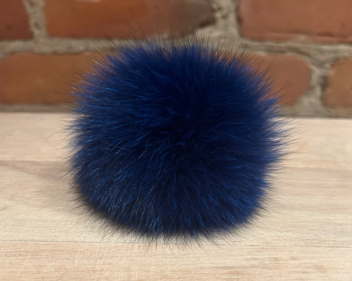 Cobalt Blue Fox Fur Pom, 3 Inch