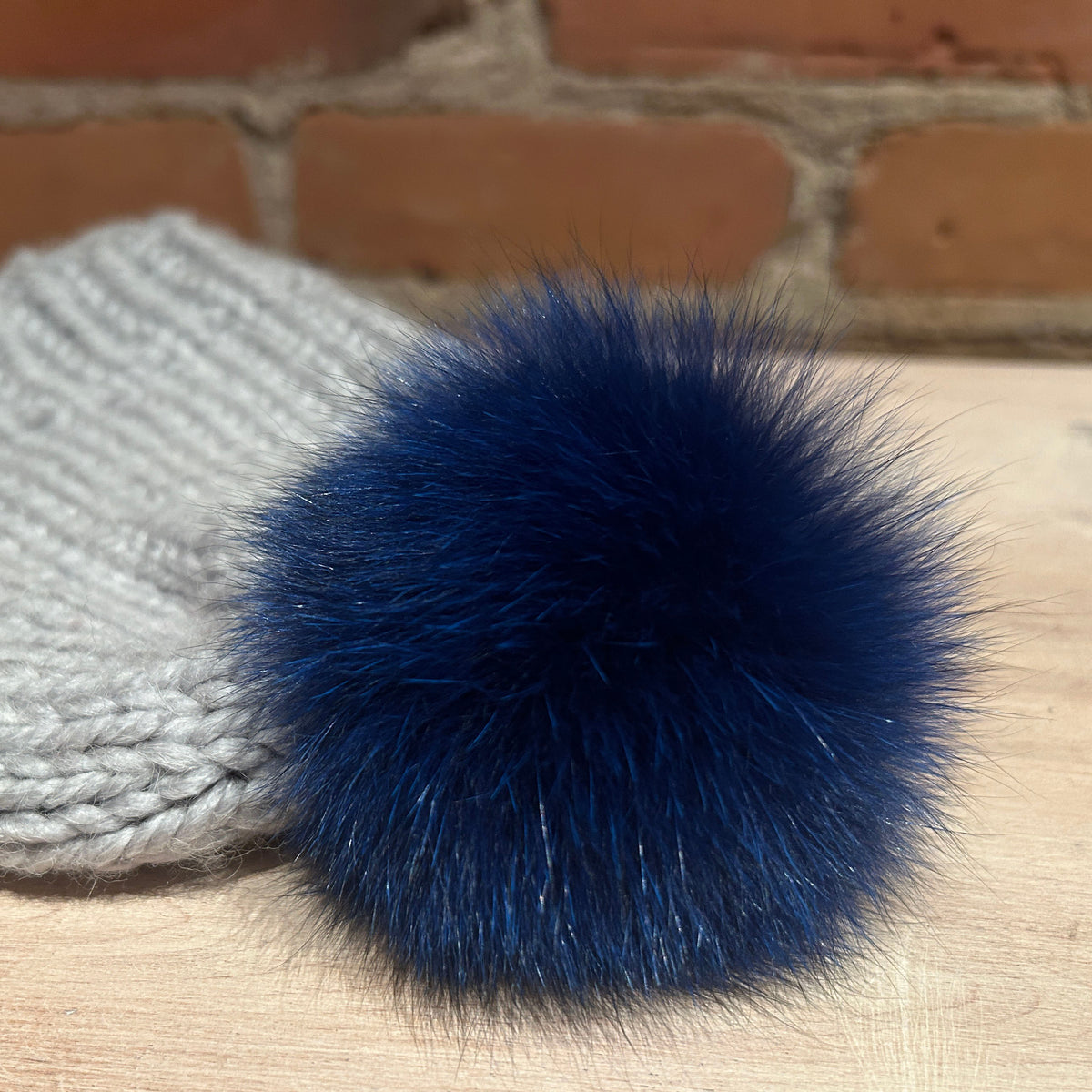 Cobalt Blue Fox Fur Pom, 3 Inch