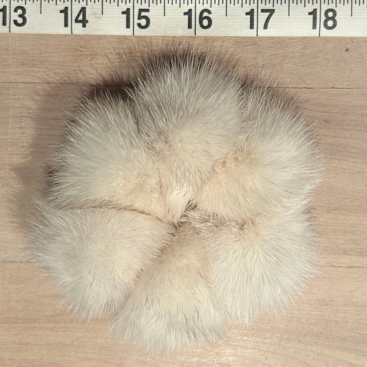 Warm Winter White Mink Pom Pom Scrunchie