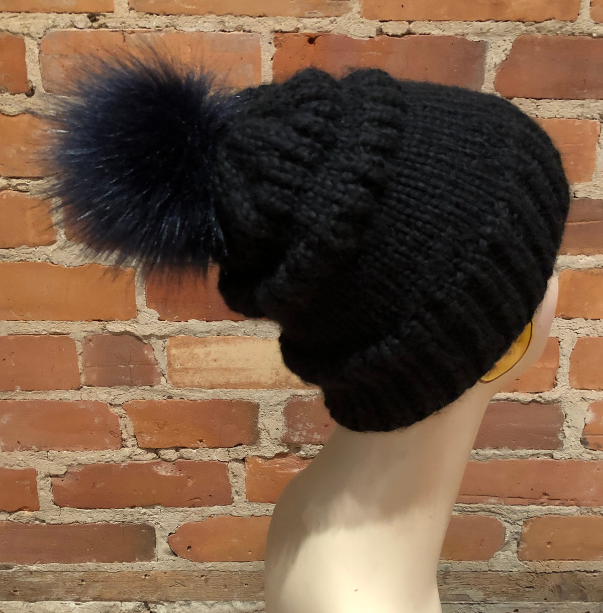 Navy Blue Lamb Faux Fur Pom, 3.5 Inch