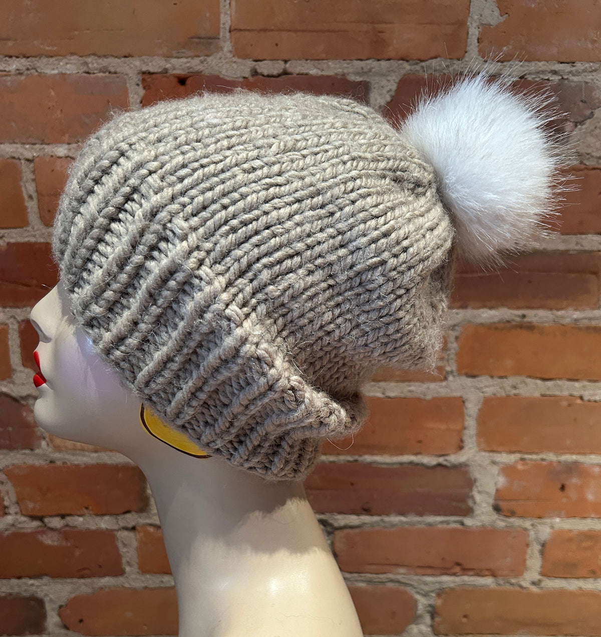 White Beige Faux Fur Pom, 3.5 Inch