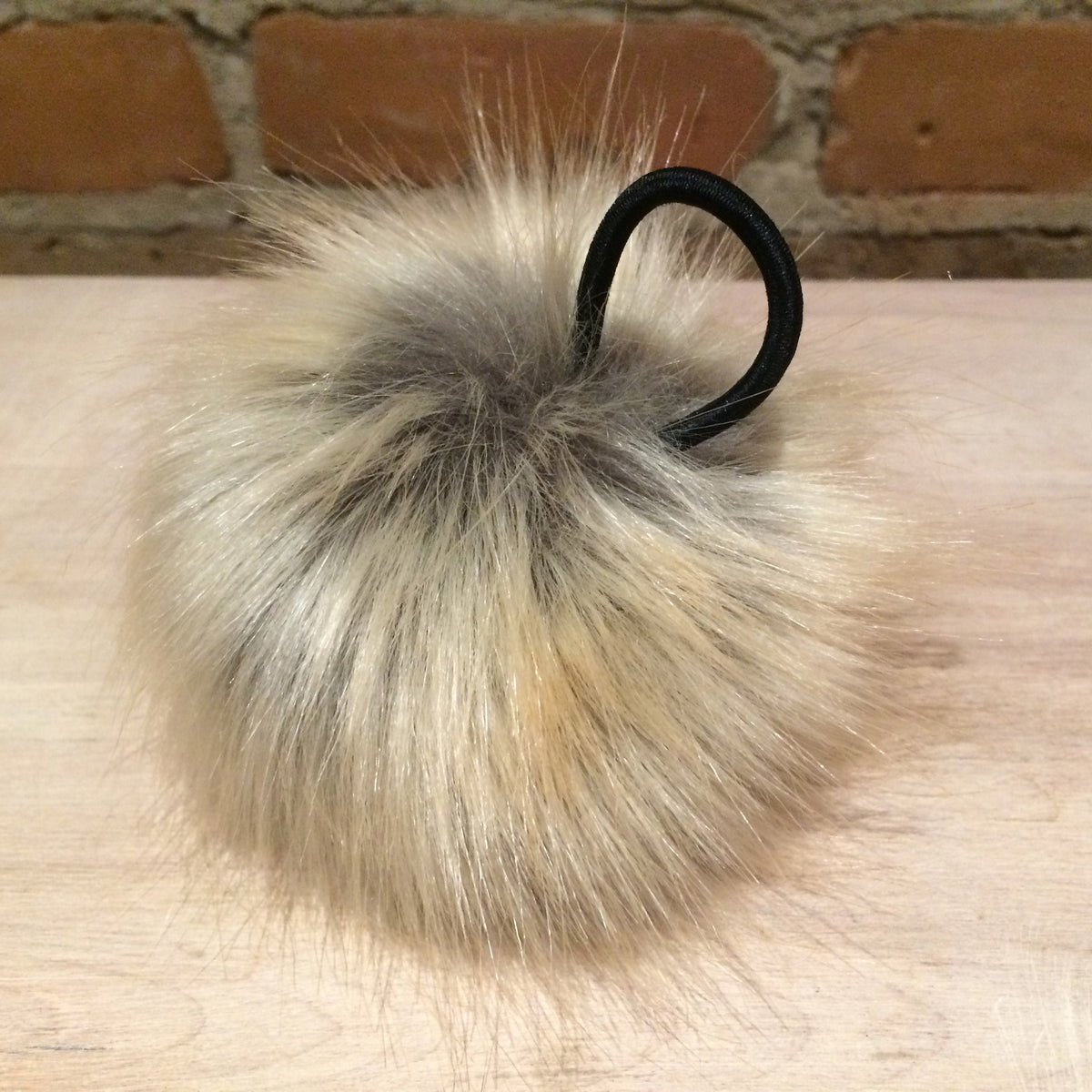 Grey Beige Gold Faux Fur Pom, 5 Inch