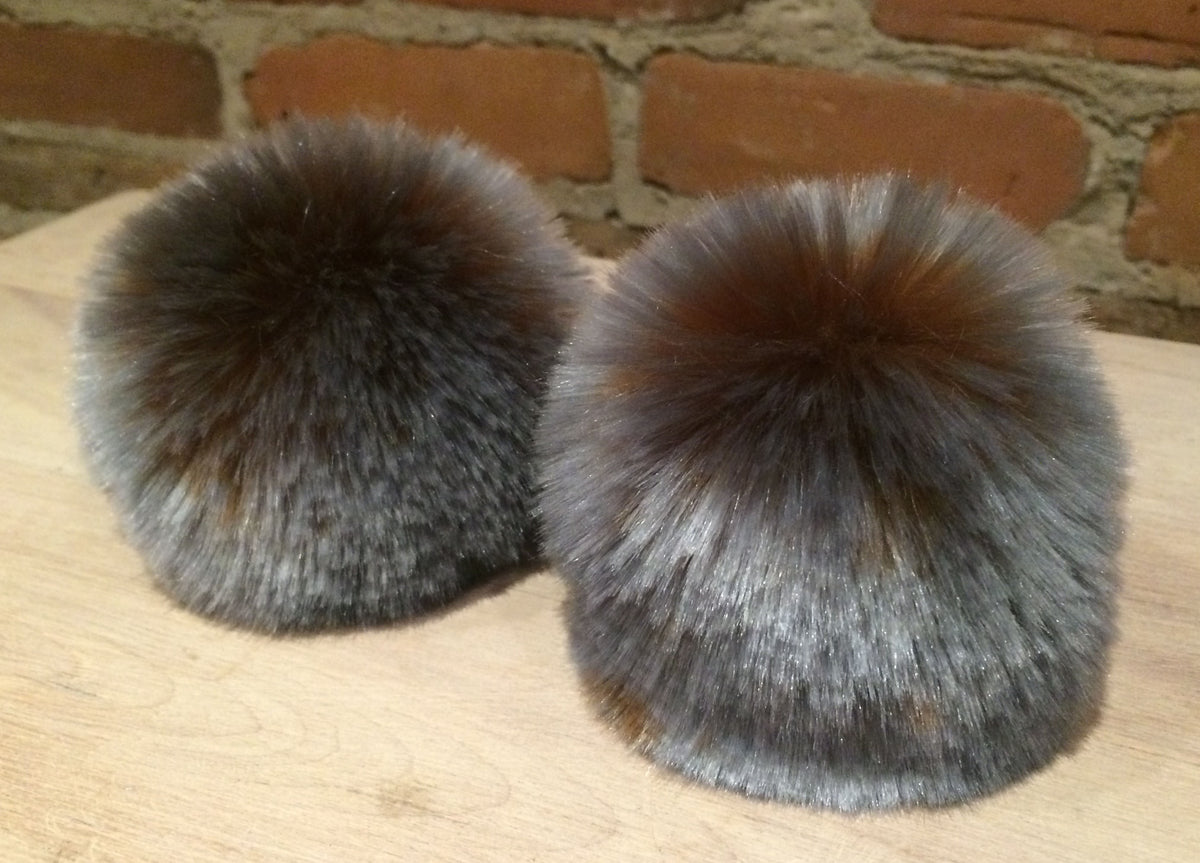 Dark Silver Faux Fur Pom, 3.5 Inch