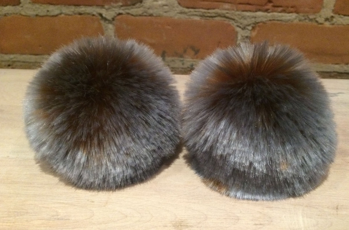 Dark Silver Faux Fur Pom, 3.5 Inch