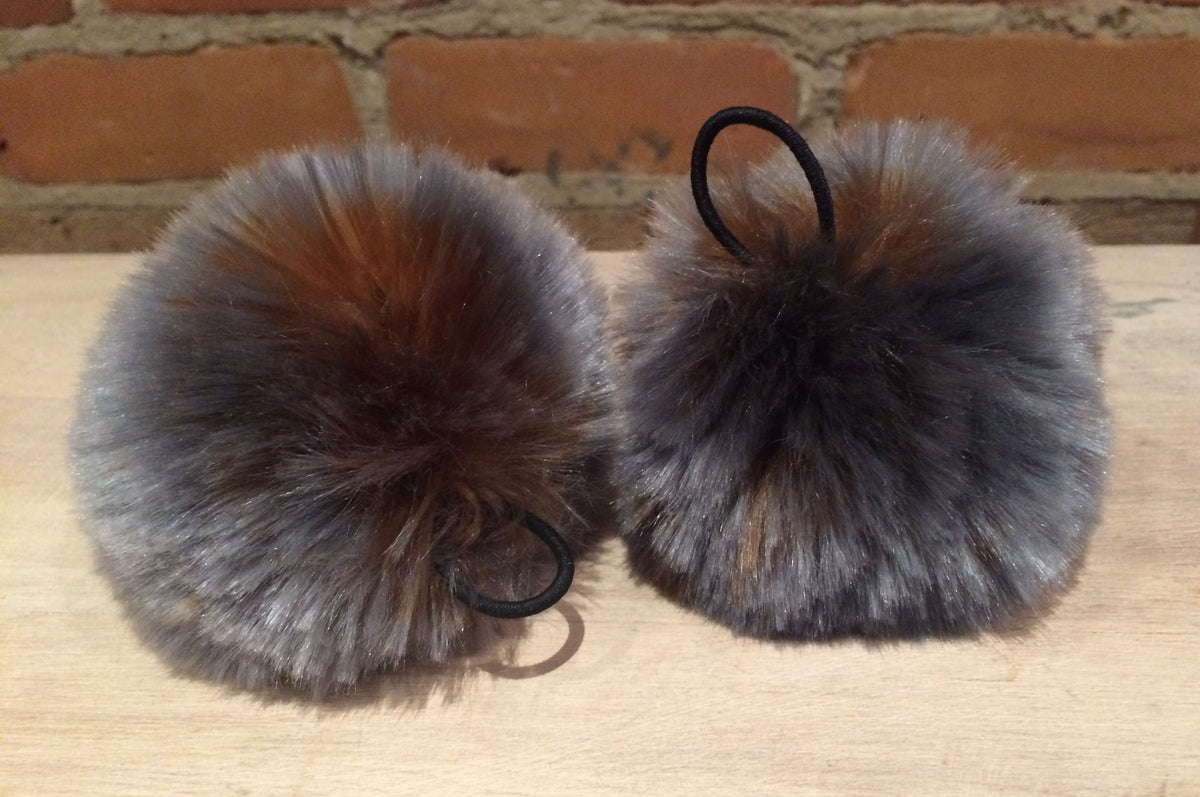Dark Silver Faux Fur Pom, 3.5 Inch