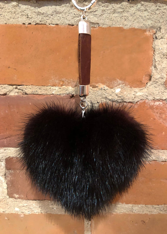Burgundy Black Heart Mink Purse Pom
