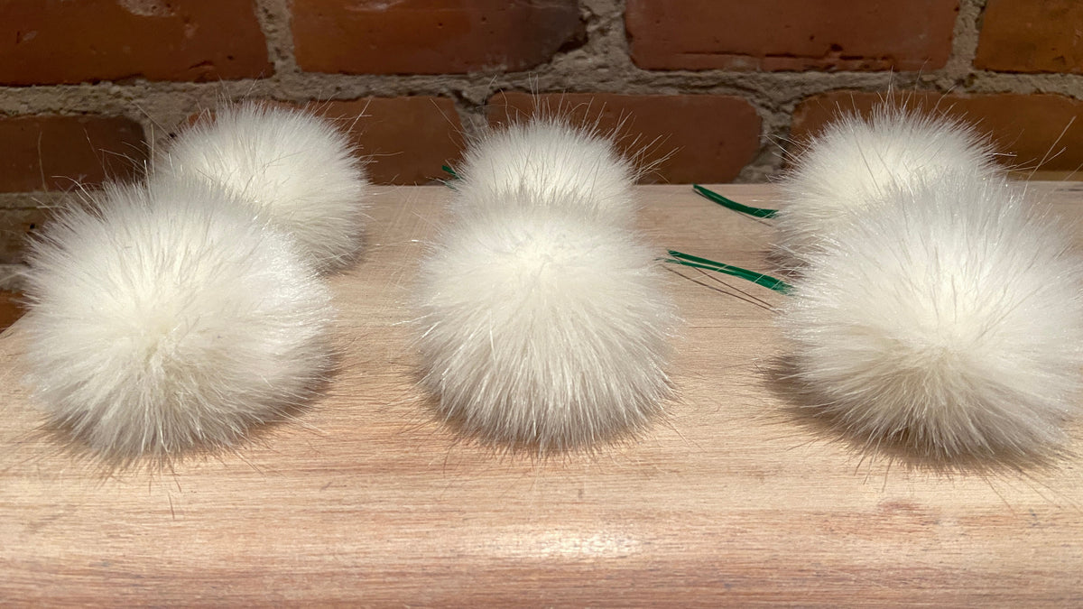 Six Cream White Pom Ornaments