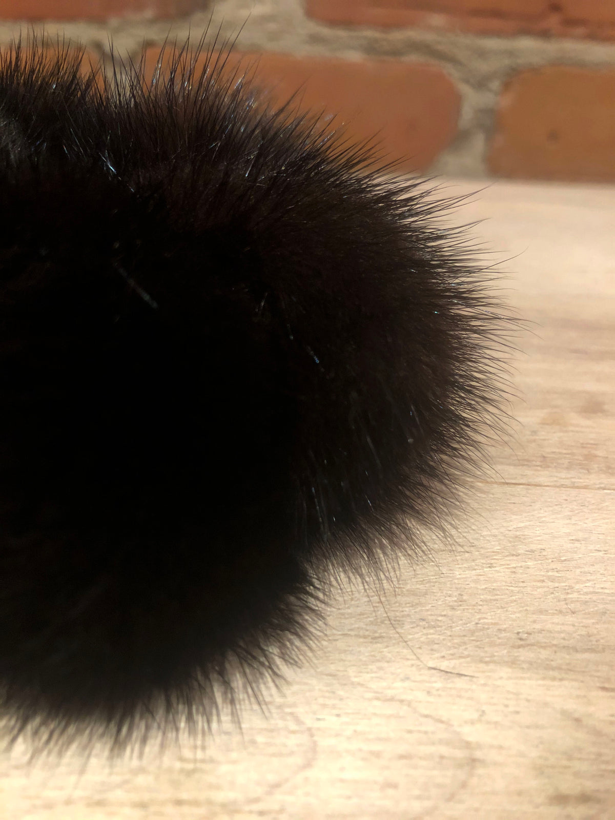 Natural Black Mink Pom Pom Scrunchie