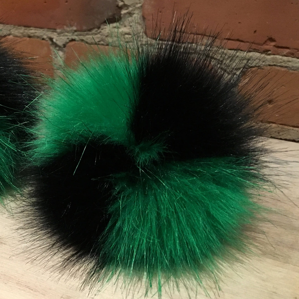 Green and Black Faux Fur Pom, 5 Inch