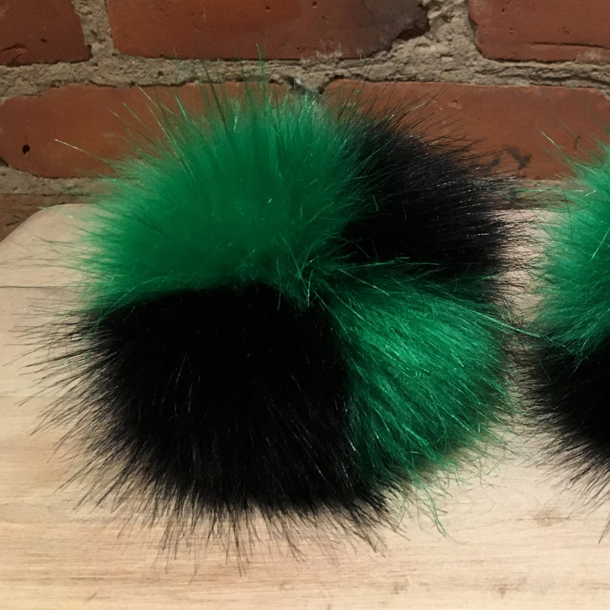 Green and Black Faux Fur Pom, 5 Inch