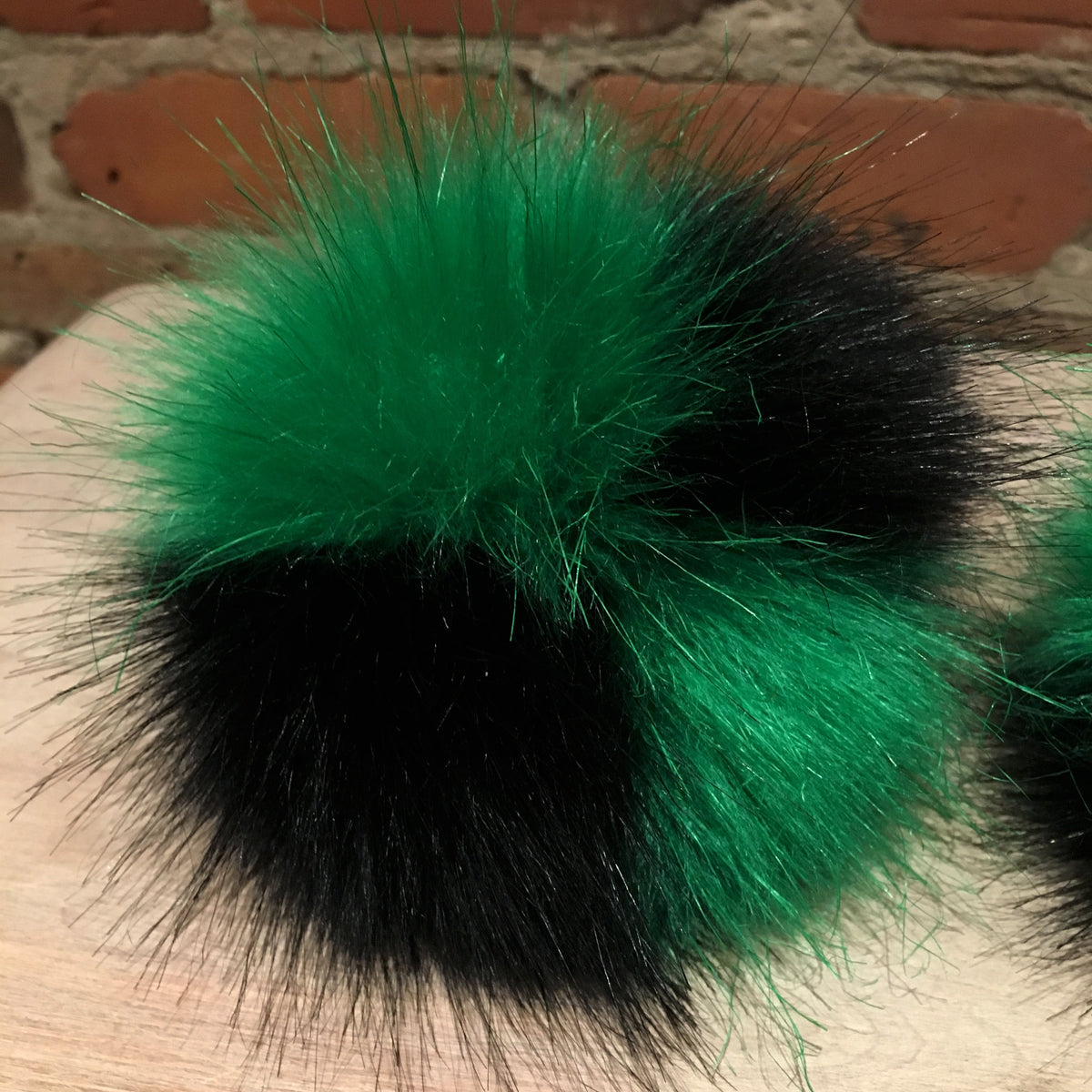 Green and Black Faux Fur Pom, 5 Inch