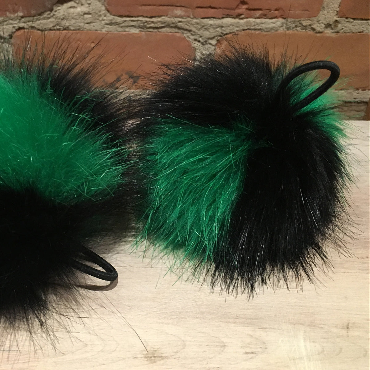 Green and Black Faux Fur Pom, 5 Inch
