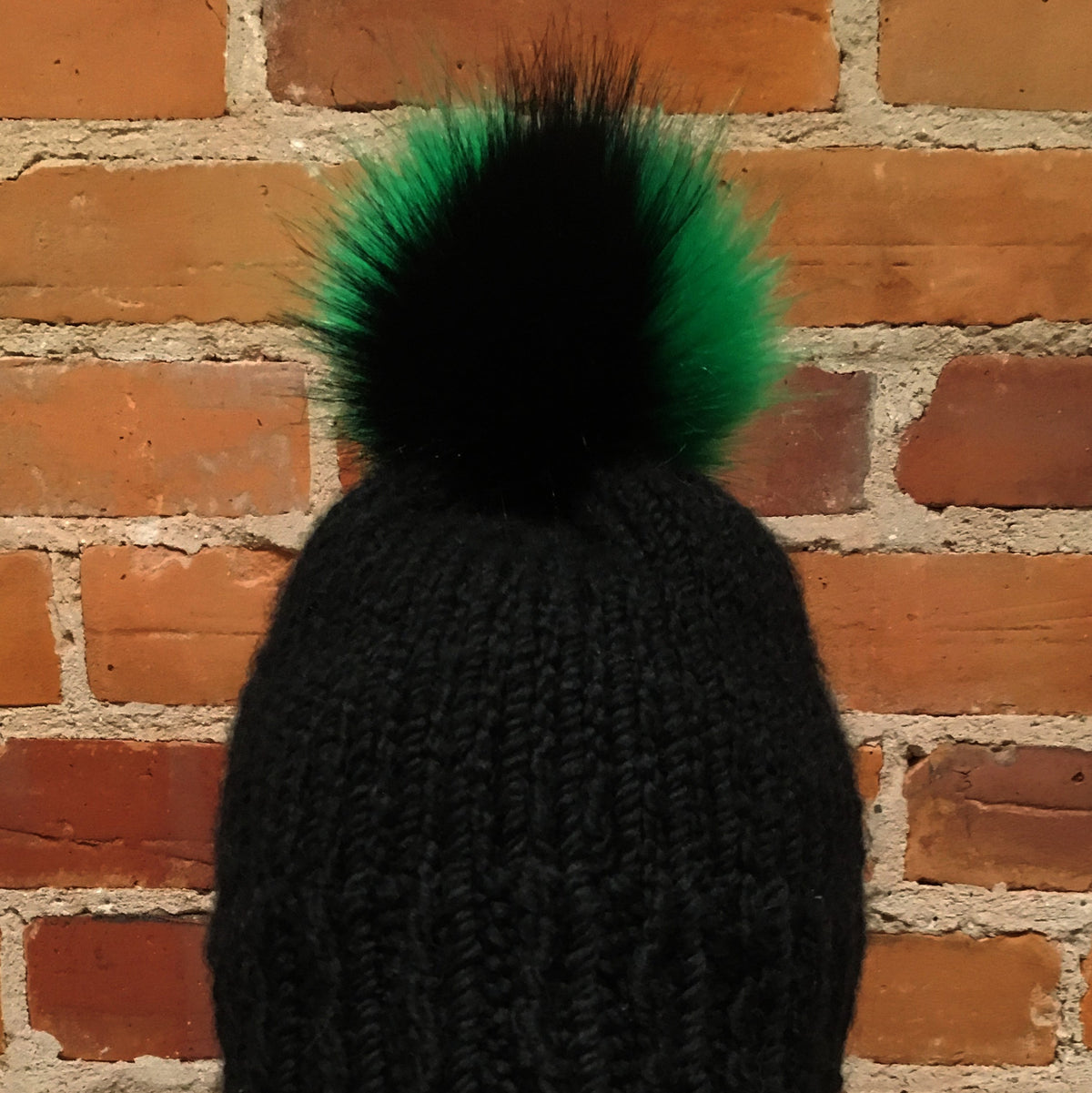 Green and Black Faux Fur Pom, 5 Inch