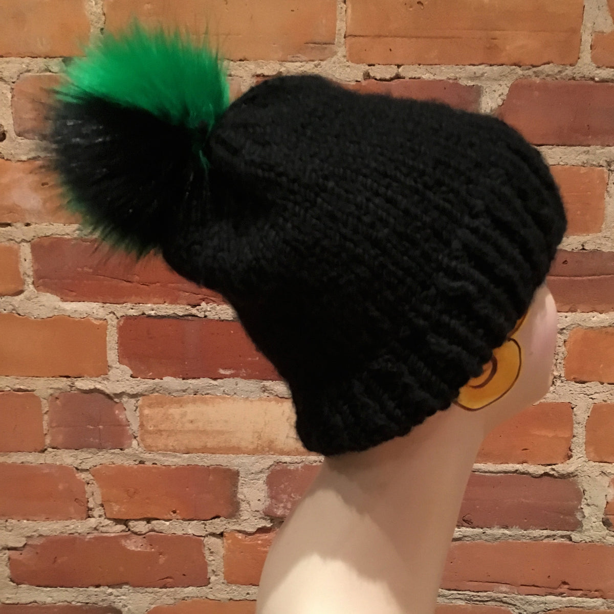 Green and Black Faux Fur Pom, 5 Inch