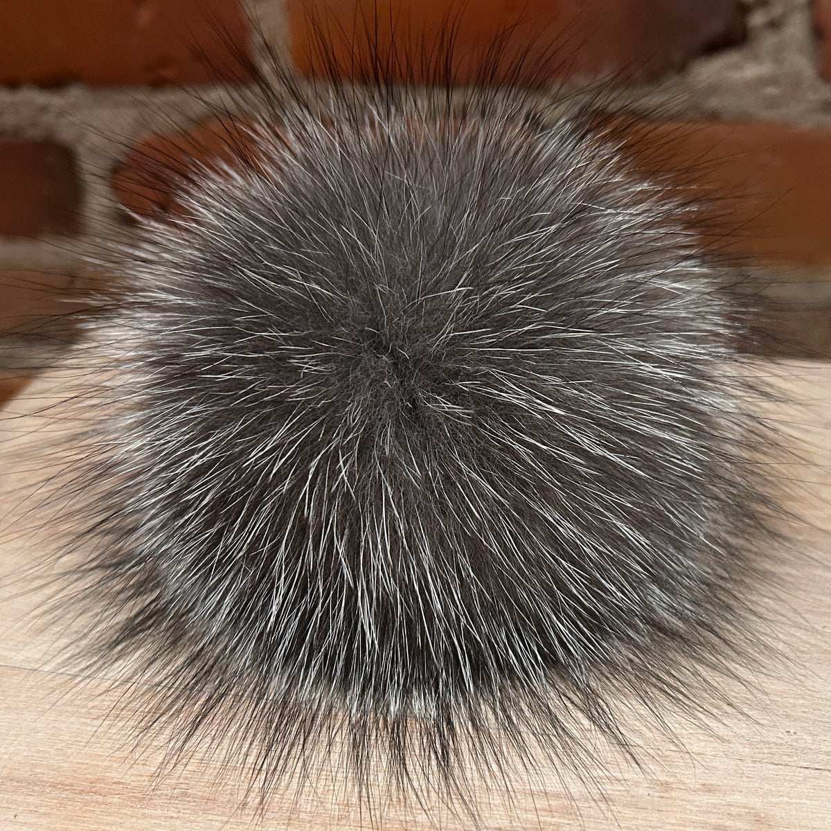 Silver Grey Fox Fur Pom, 5 Inch