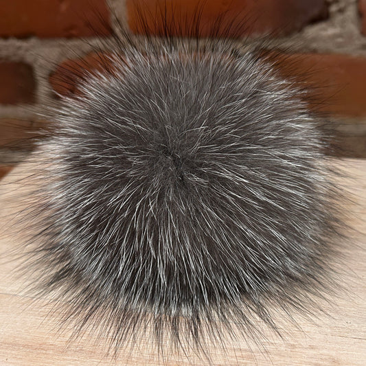 Silver Grey Fox Fur Pom, 5 Inch