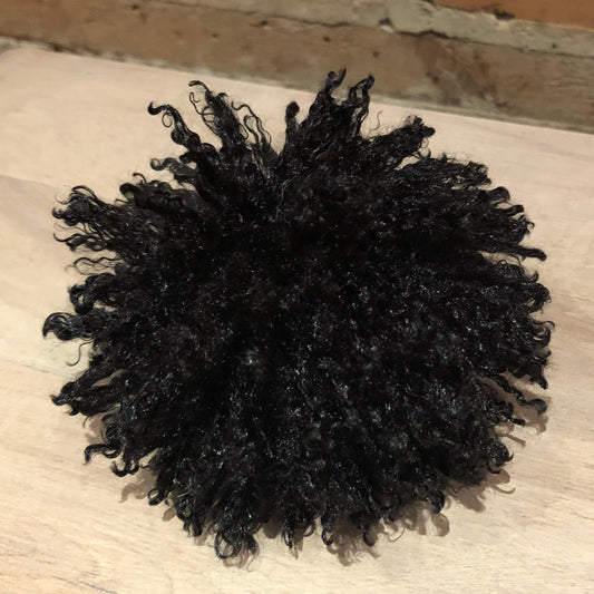 Black Curly Faux Fur Pom, 3.5 Inch