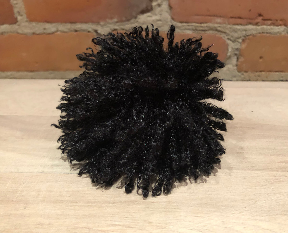 Black Curly Faux Fur Pom, 3.5 Inch