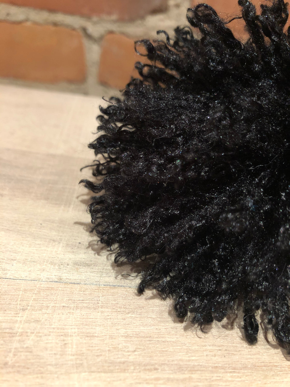 Black Curly Faux Fur Pom, 3.5 Inch