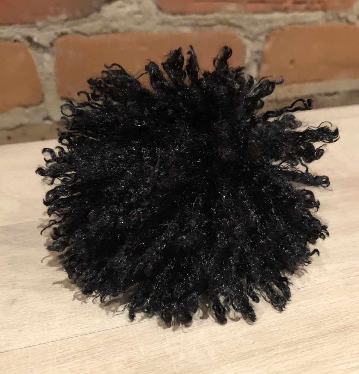 Black Curly Faux Fur Pom, 3.5 Inch