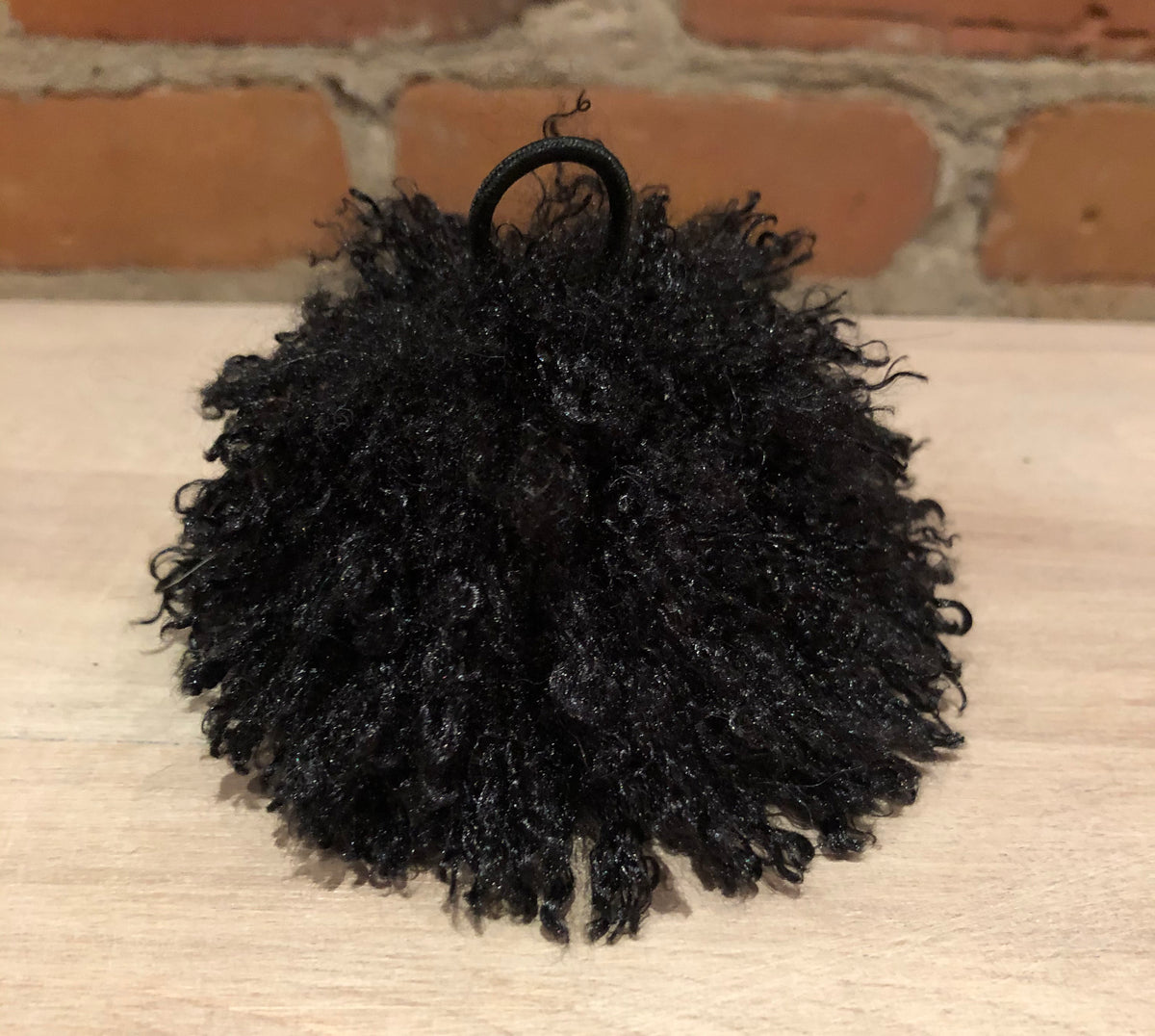 Black Curly Faux Fur Pom, 3.5 Inch