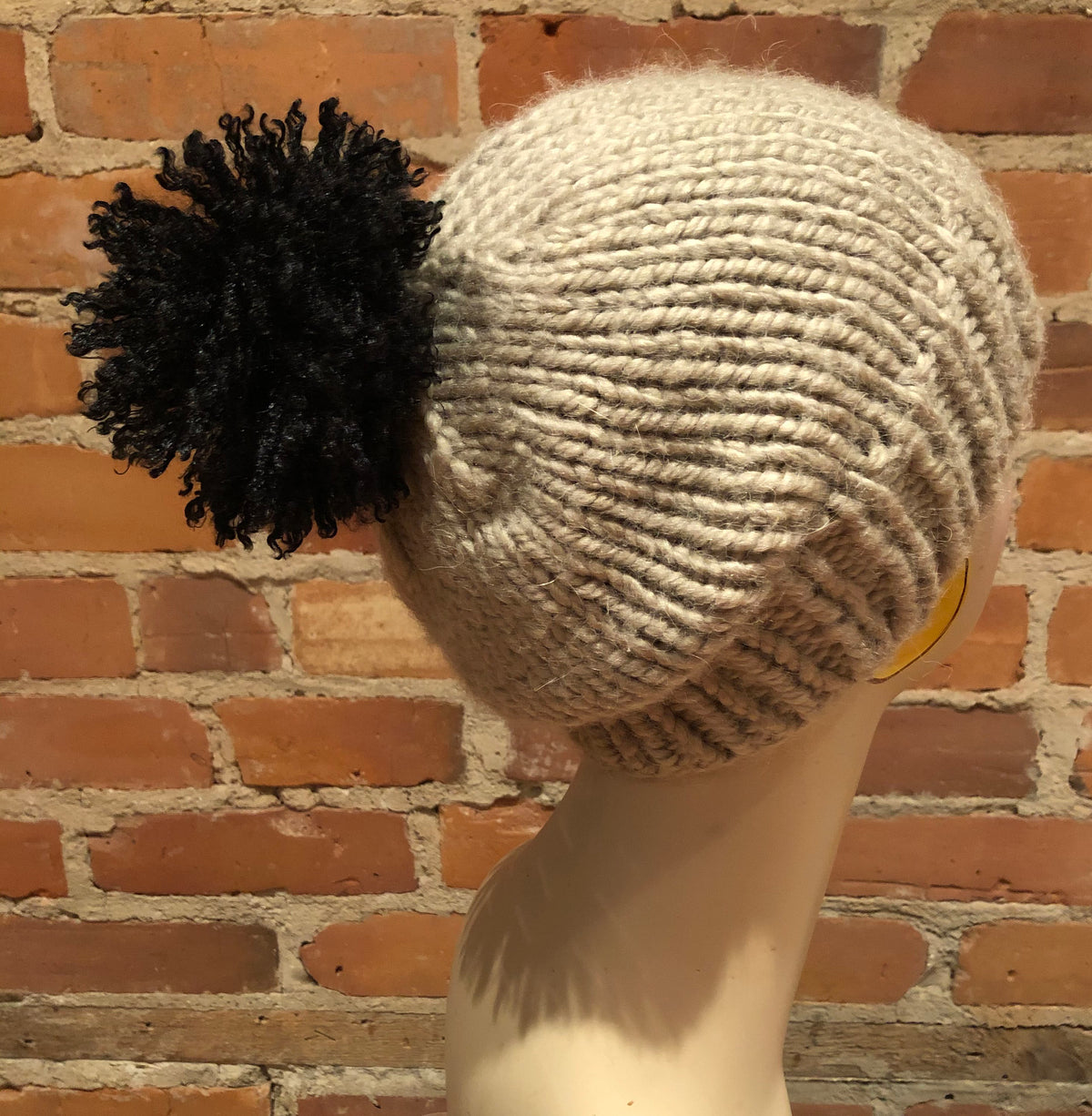 Black Curly Faux Fur Pom, 3.5 Inch