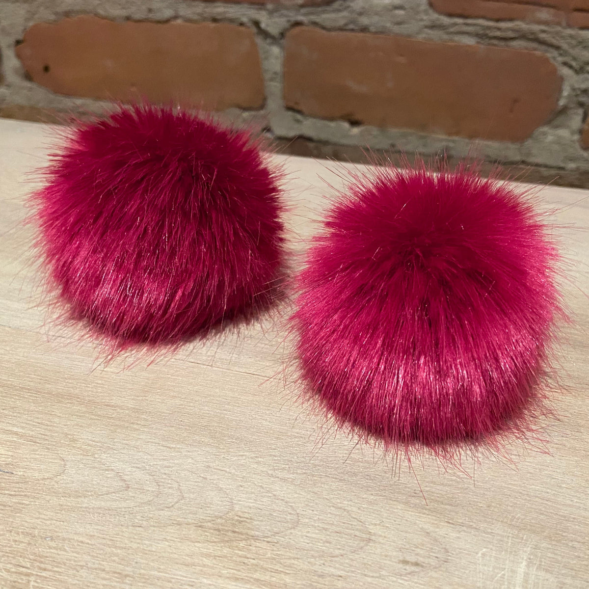 Berry Rose Faux Fur Pom - 2.5 Inches