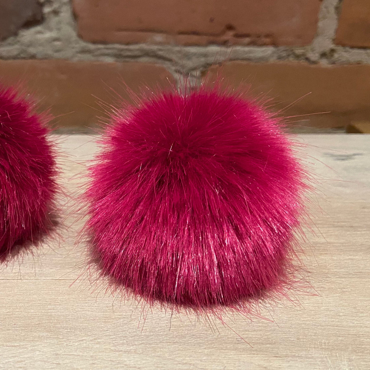 Berry Rose Faux Fur Pom - 2.5 Inches