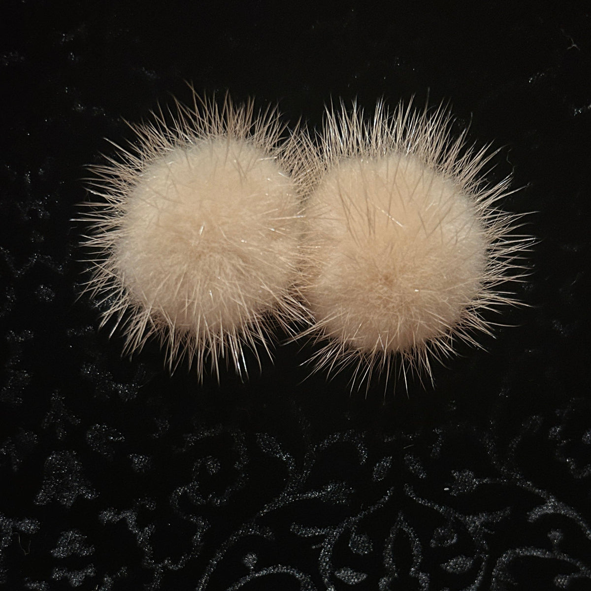 Light Beige Mink Pom Post Earrings