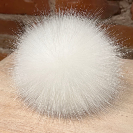 White Arctic Fox Fur Pom, 6 Inch