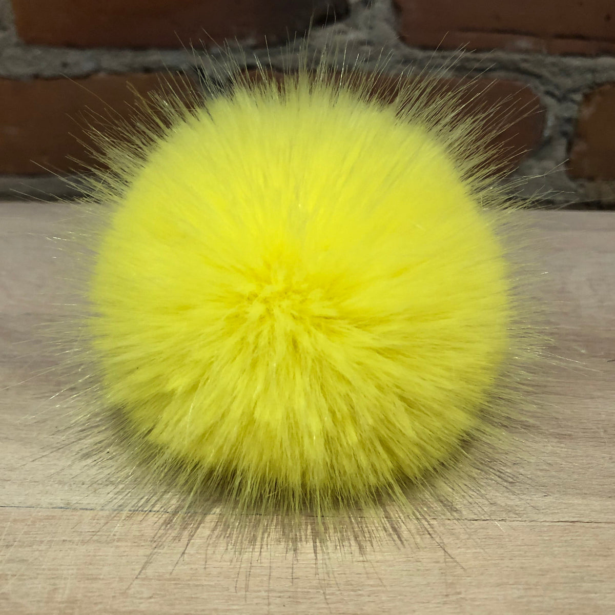 Lemon Yellow Faux Fur Pom, 3.5 Inch
