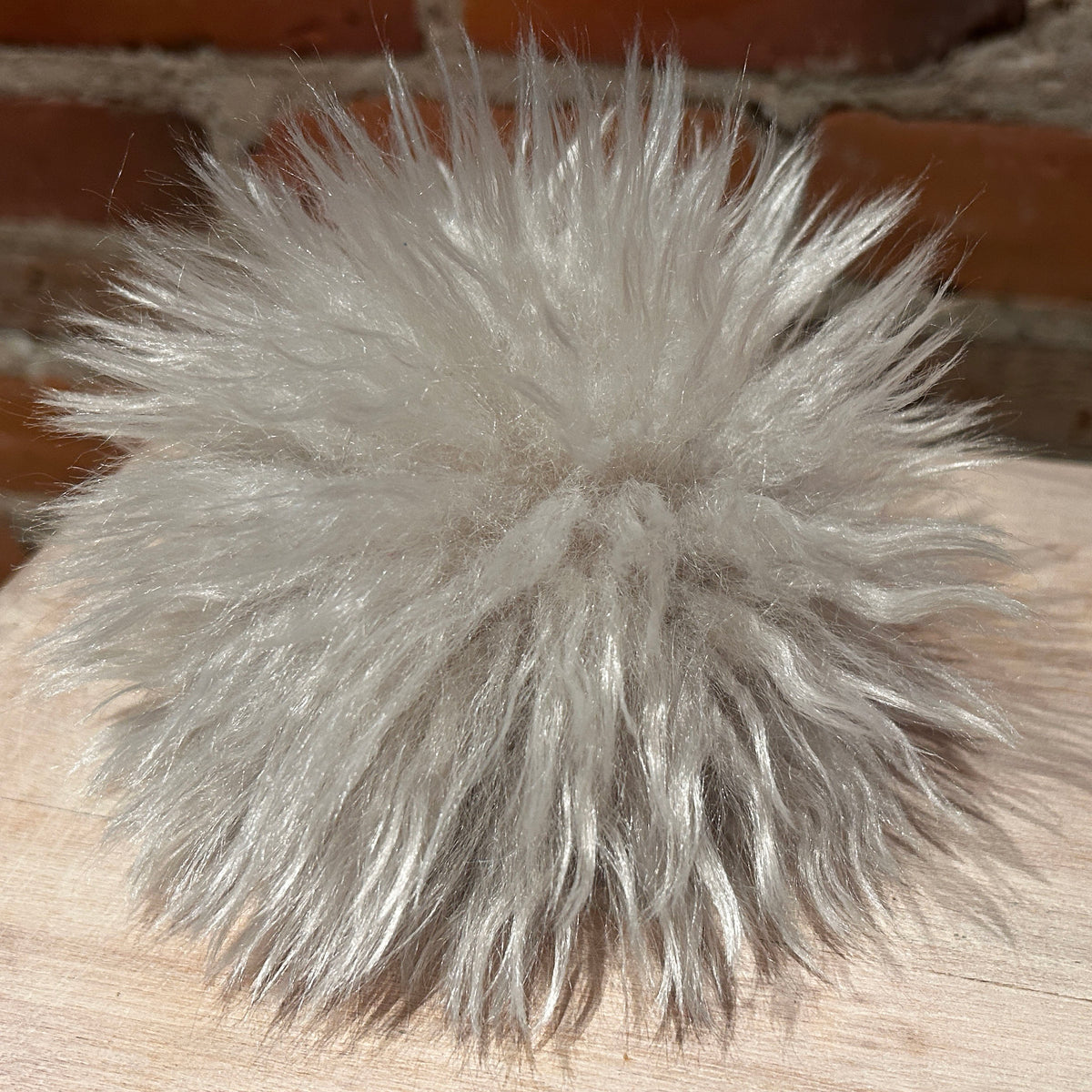 Wavy Sugar Beige Lamb Hat Pom, 6 Inch