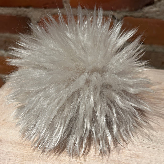 Wavy Sugar Beige Lamb Hat Pom, 6 Inch