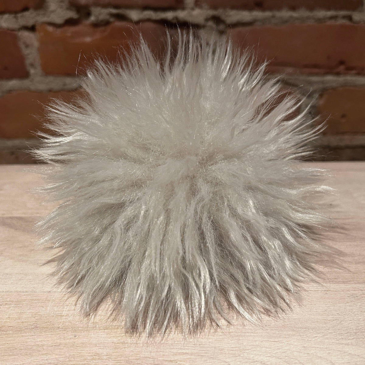 Wavy Sugar Beige Lamb Hat Pom, 6 Inch