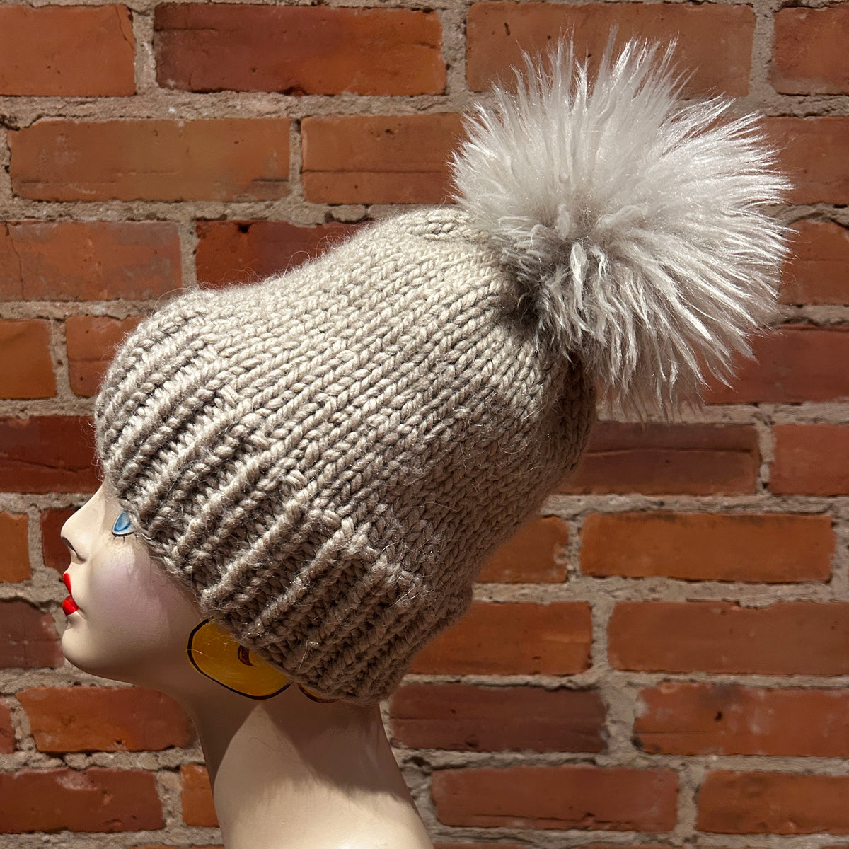 Wavy Sugar Beige Lamb Hat Pom, 6 Inch