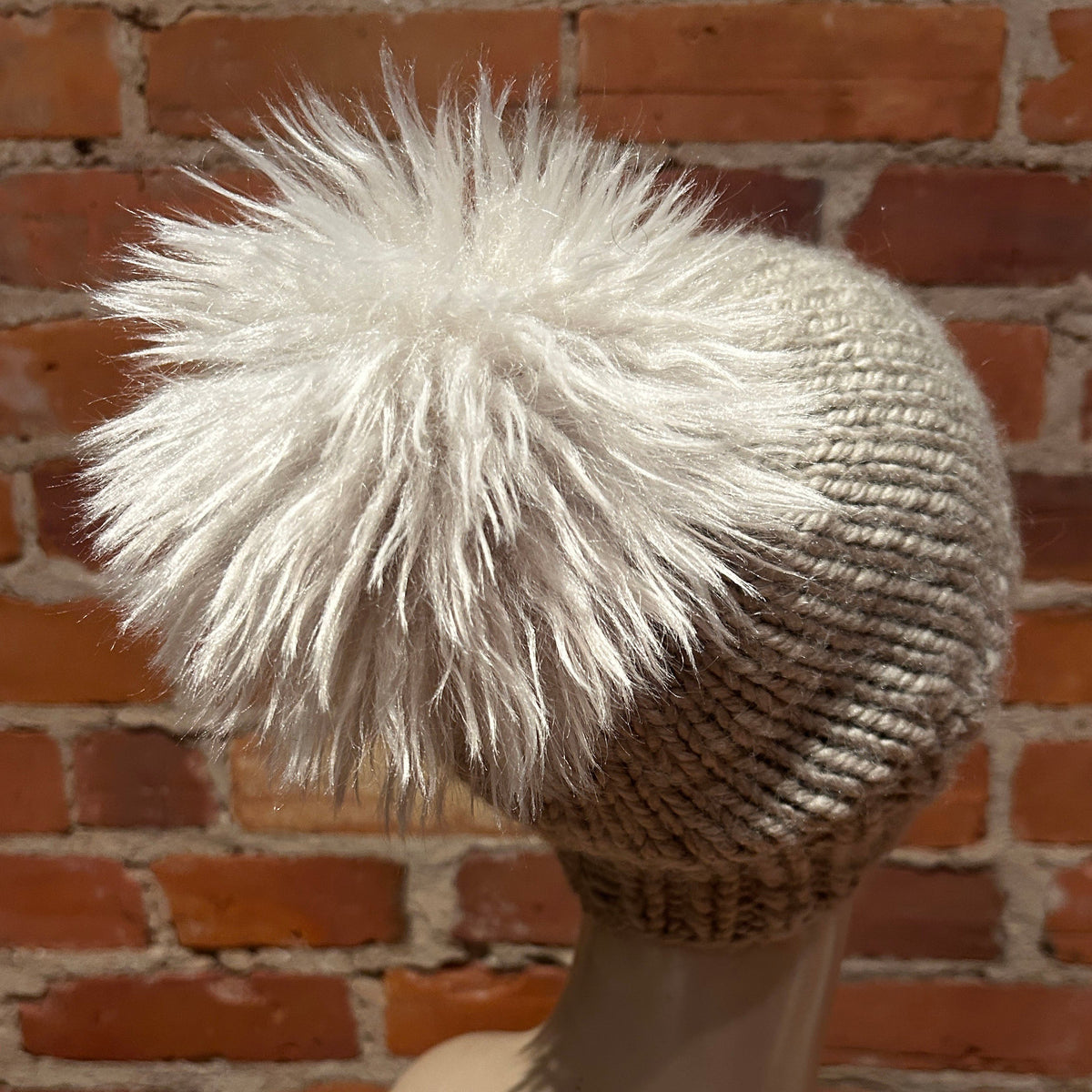 Wavy Sugar Beige Lamb Hat Pom, 6 Inch