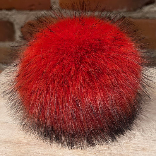 Orange Red Faux Fox Fur Pom, 5.5 Inch