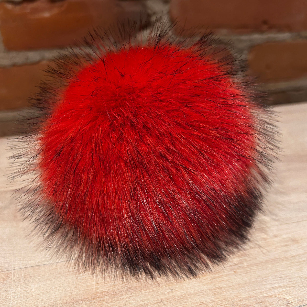 Orange Red Faux Fox Fur Pom, 5.5 Inch