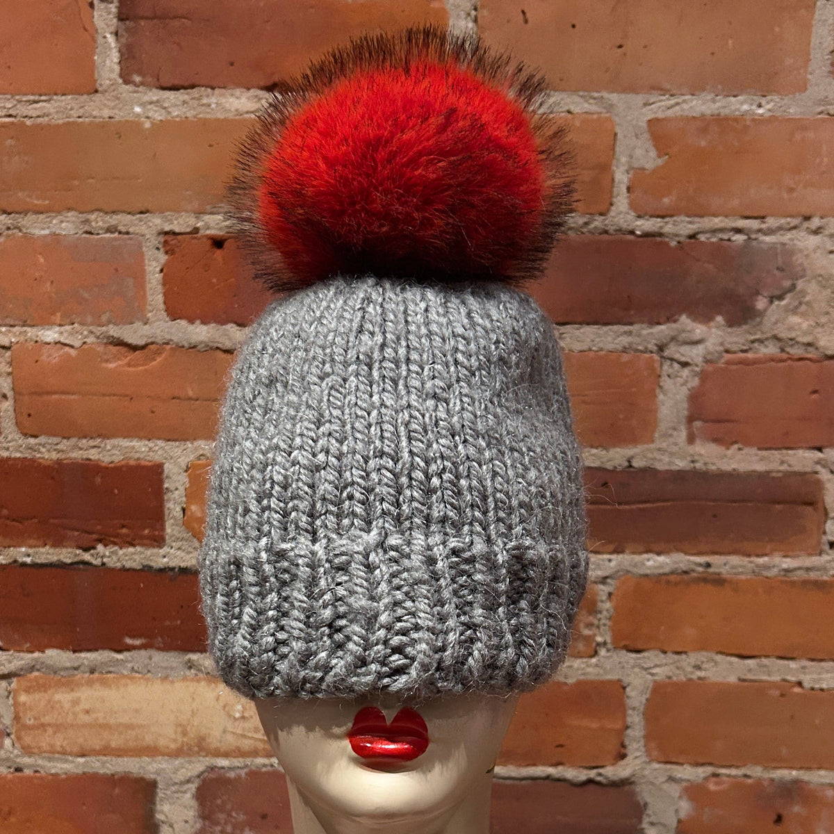 Orange Red Faux Fox Fur Pom, 5.5 Inch