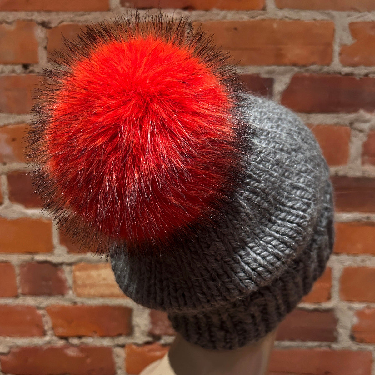 Orange Red Faux Fox Fur Pom, 5.5 Inch