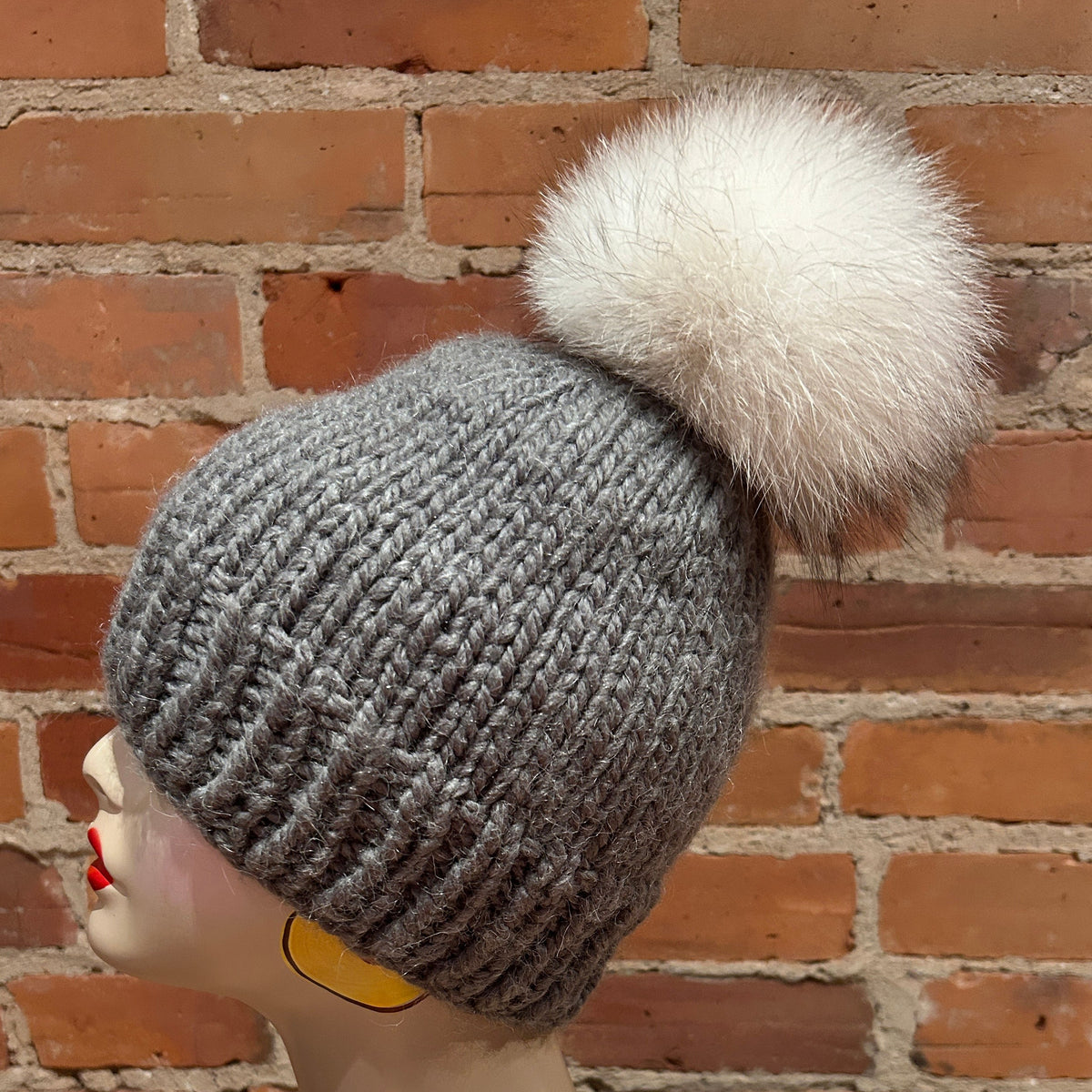 Blue Fox Fur Pom, 5.5 Inch