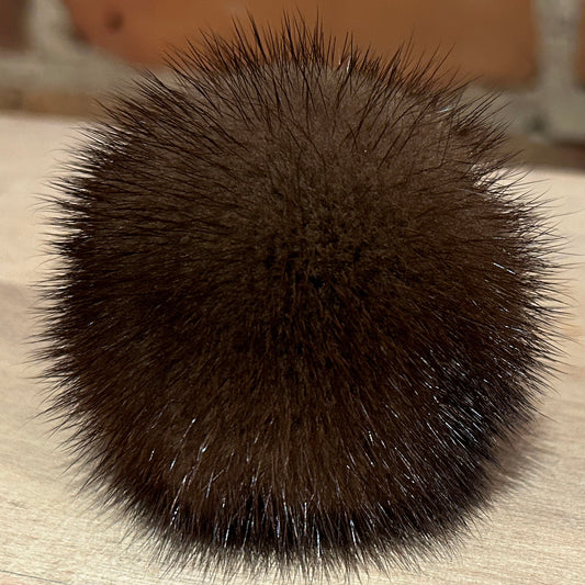 Dark Taupe Brown Mini Mink Hat Pom