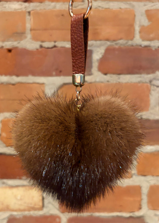 Gold Heart Mink Fur Purse Pom