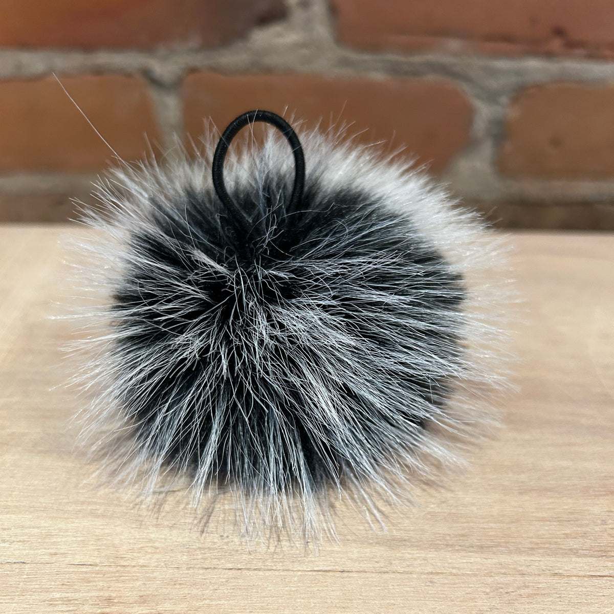 Frosted Black White Faux Fur Pom, 2.5 Inch